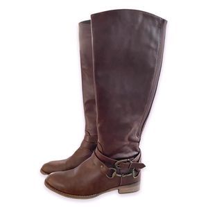 Denver Hayse women’s long brown 1” heel ankle buckle boots size 7